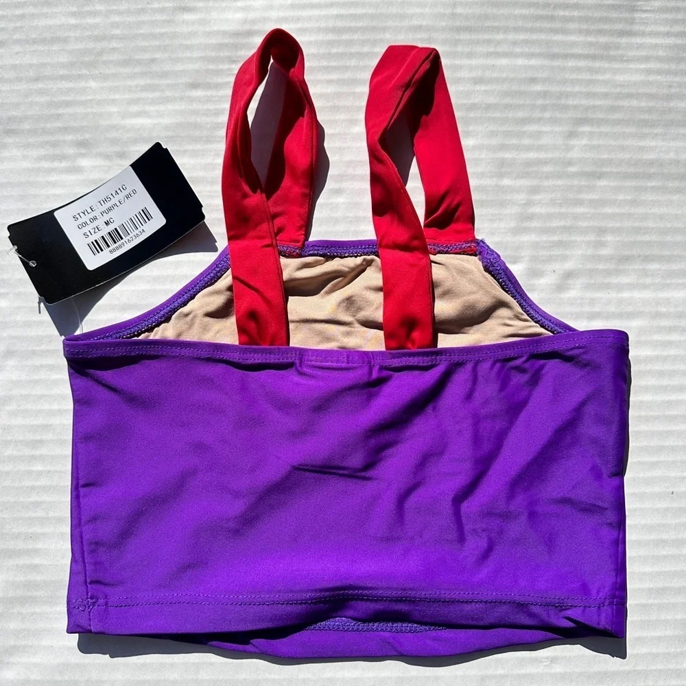 Theatrical red and purple dance crop‎ top purple and red NWT